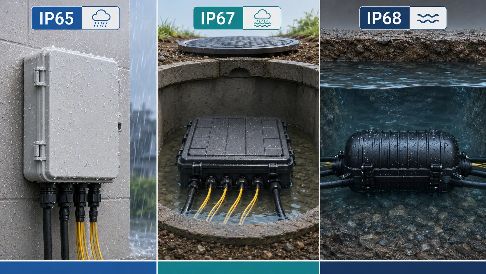 Fiber Enclosure IP Ratings: IP65 vs IP67 vs IP68