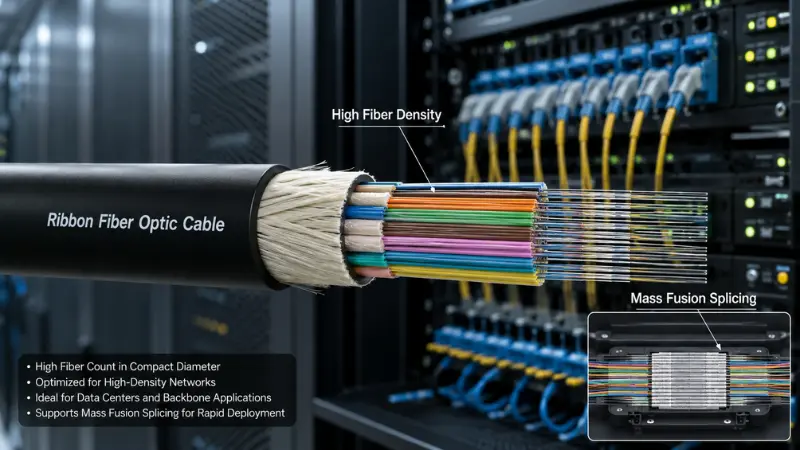 Ribbon Fiber Optic Cable for High-Density Data Centers, Backbones and FTTx Networks