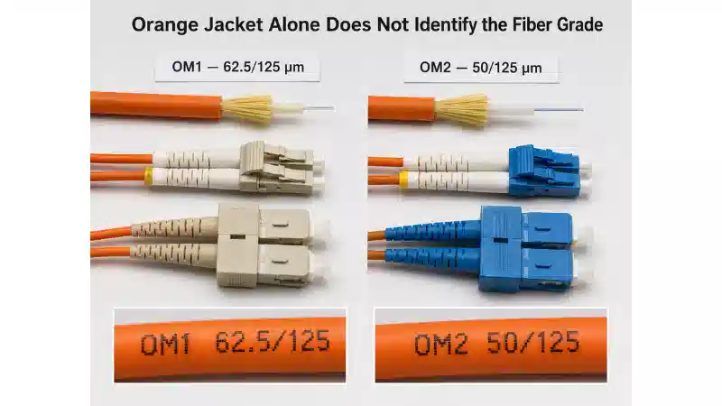 Orange Fiber Optic Cable: OM1/OM2 Multimode Identification