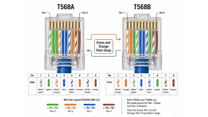 Cat5e Pin Assignment: T568A vs T568B Wiring Standards