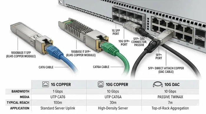 Copper SFP and SFP+ options including RJ45 transceiver modules and SFP+ DAC cable Copper SFP and SFP+ options including RJ45 transceiver modules and SFP+ DAC cable