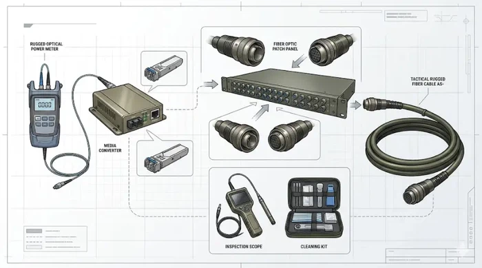 Core components of a military fiber optic communication system Core components of a military fiber optic communication system