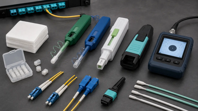 Fiber optic connector cleaning tools Fiber optic connector cleaning tools