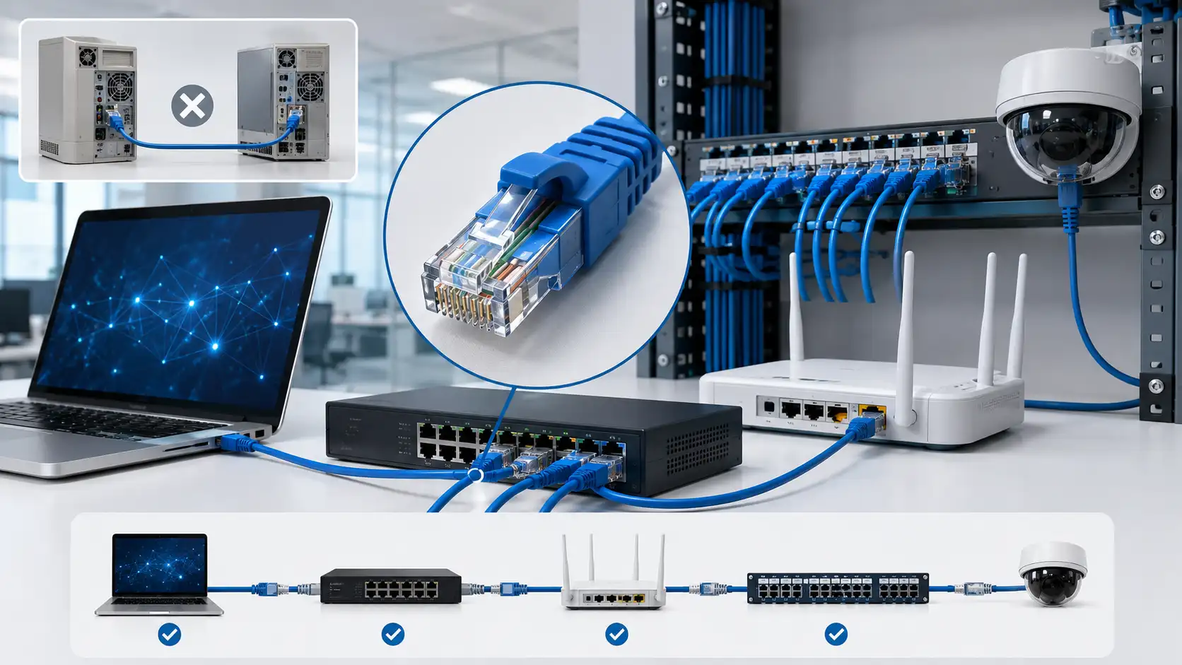 Straight-through vs crossover Ethernet cable in a modern network