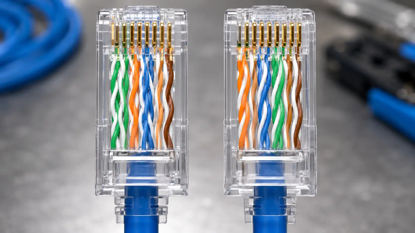 T568A and T568B RJ45 connector wiring colors