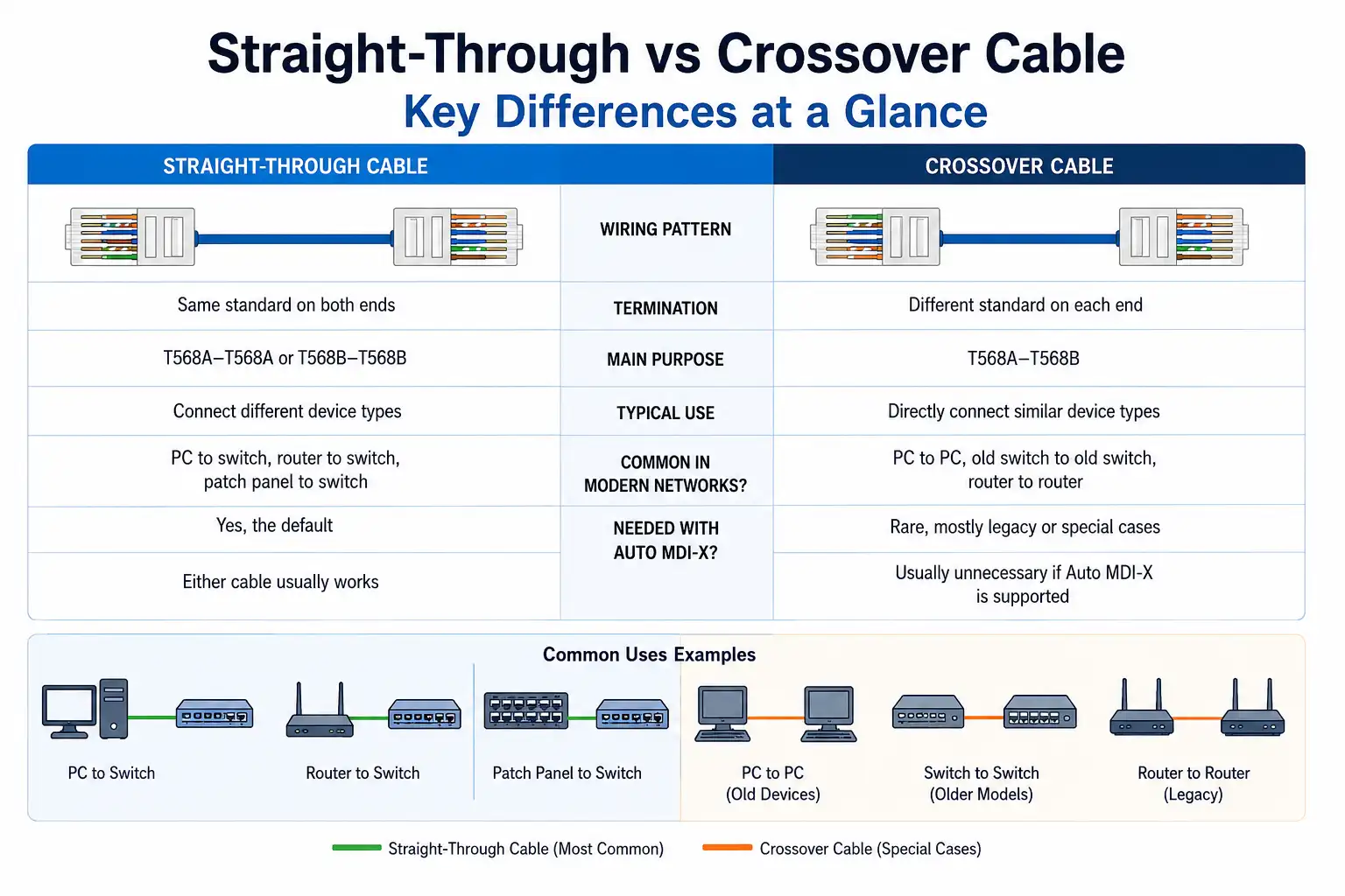 Straight-through vs crossover key differences