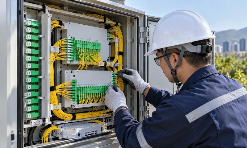 Existing PLC splitter in an FTTH distribution cabinet Existing PLC splitter in an FTTH distribution cabinet