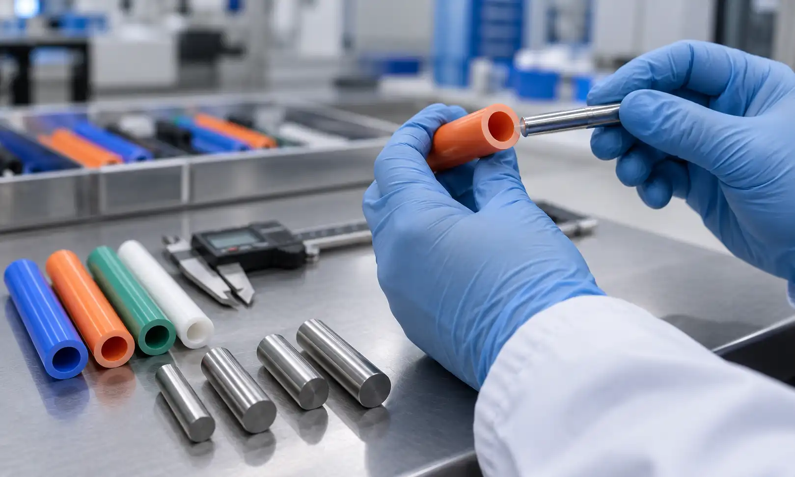 Microduct specimen undergoing inner clearance inspection in a laboratory Microduct specimen undergoing inner clearance inspection in a laboratory