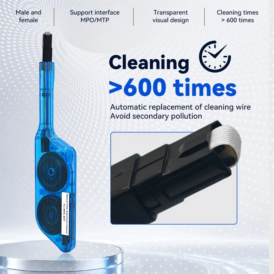 Reusable MPO MTP cleaning pen with more than 600 cleaning cycles and replacement cleaning tape