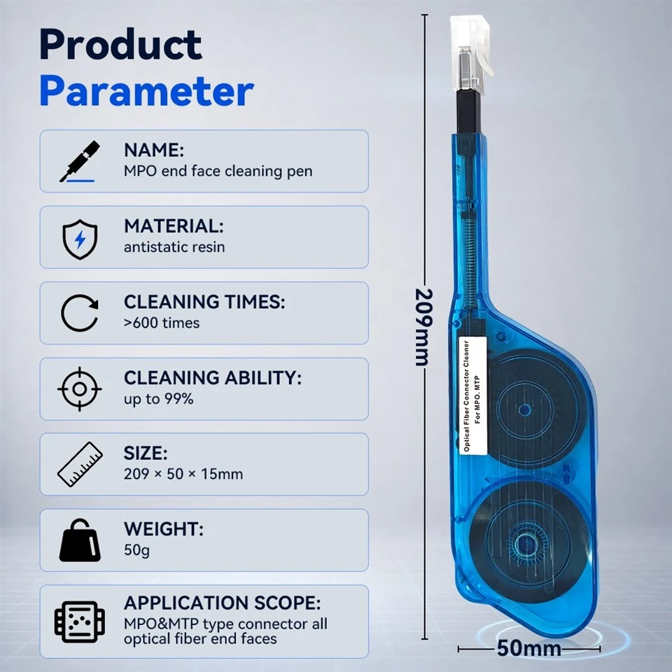 MPO end face cleaning pen dimensions, anti-static resin body and 600 plus cleaning cycles