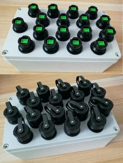 Multi-port panel layout for serviceable fiber connections. Multi-port panel layout for serviceable fiber connections.